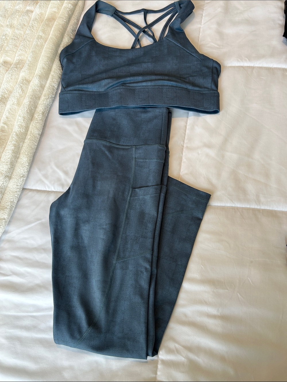 ZYIA Charcoal Blue High-Rise Leggings & Strappy Sports Bra Set